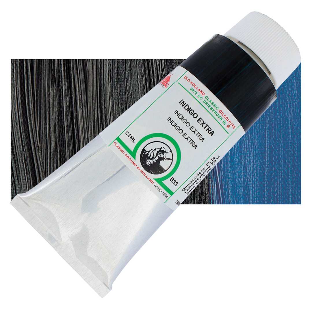 Open in modal - Old Holland Classic Oil Color - Indigo Extra, 125 ml tube and swatch