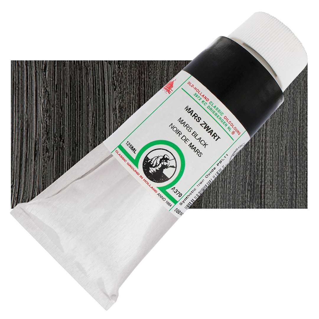 Open in modal - Old Holland Classic Oil Color - Mars Black, 125 ml tube and swatch