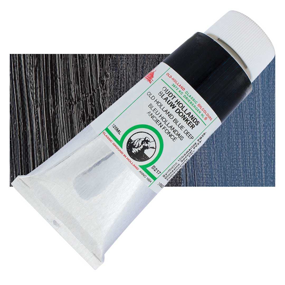 Open in modal - Old Holland Classic Oil Color - Old Holland Blue Deep, 125 ml tube and swatch