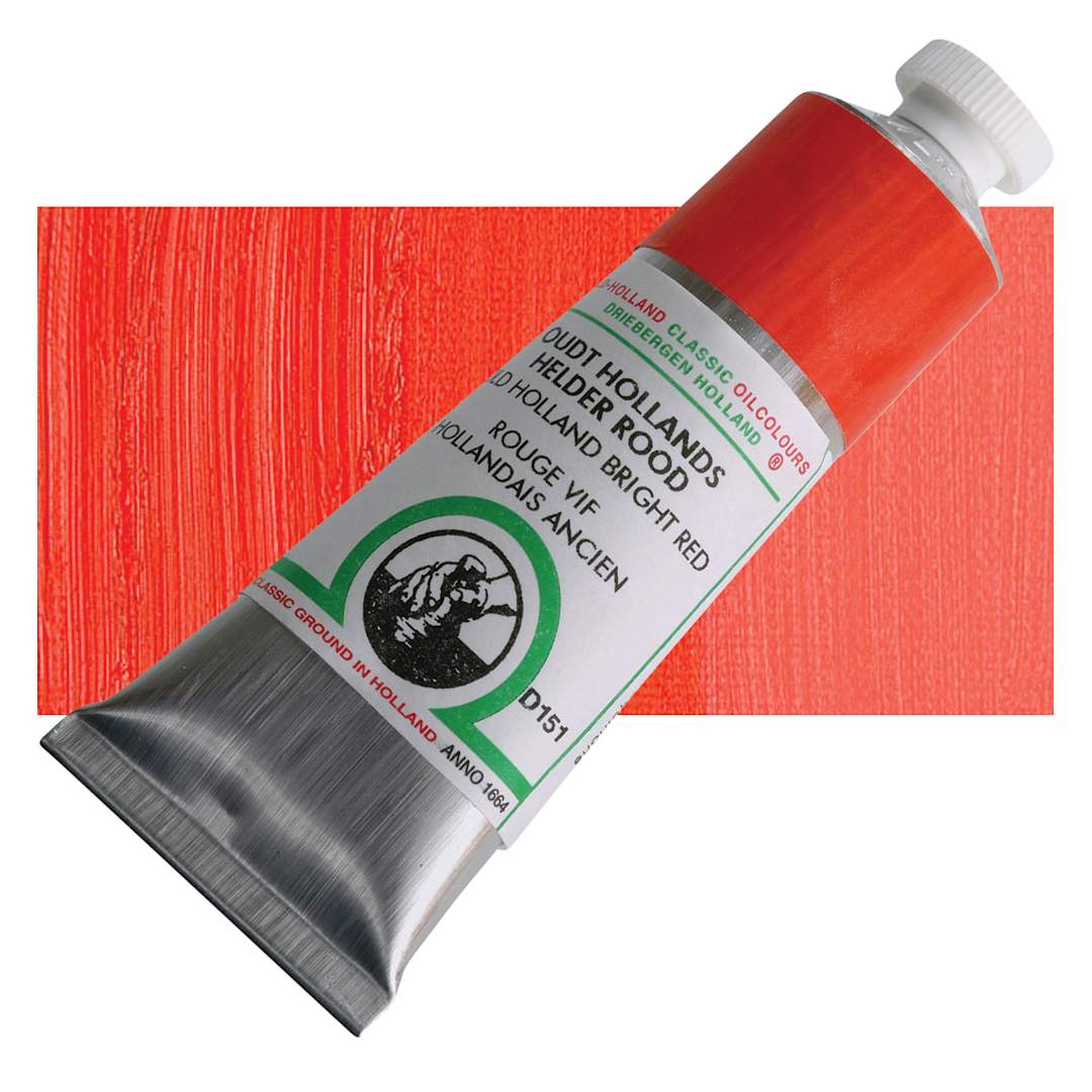 Open in modal - Old Holland Classic Oil Color - Old Holland Bright Red, 40 ml tube and swatch