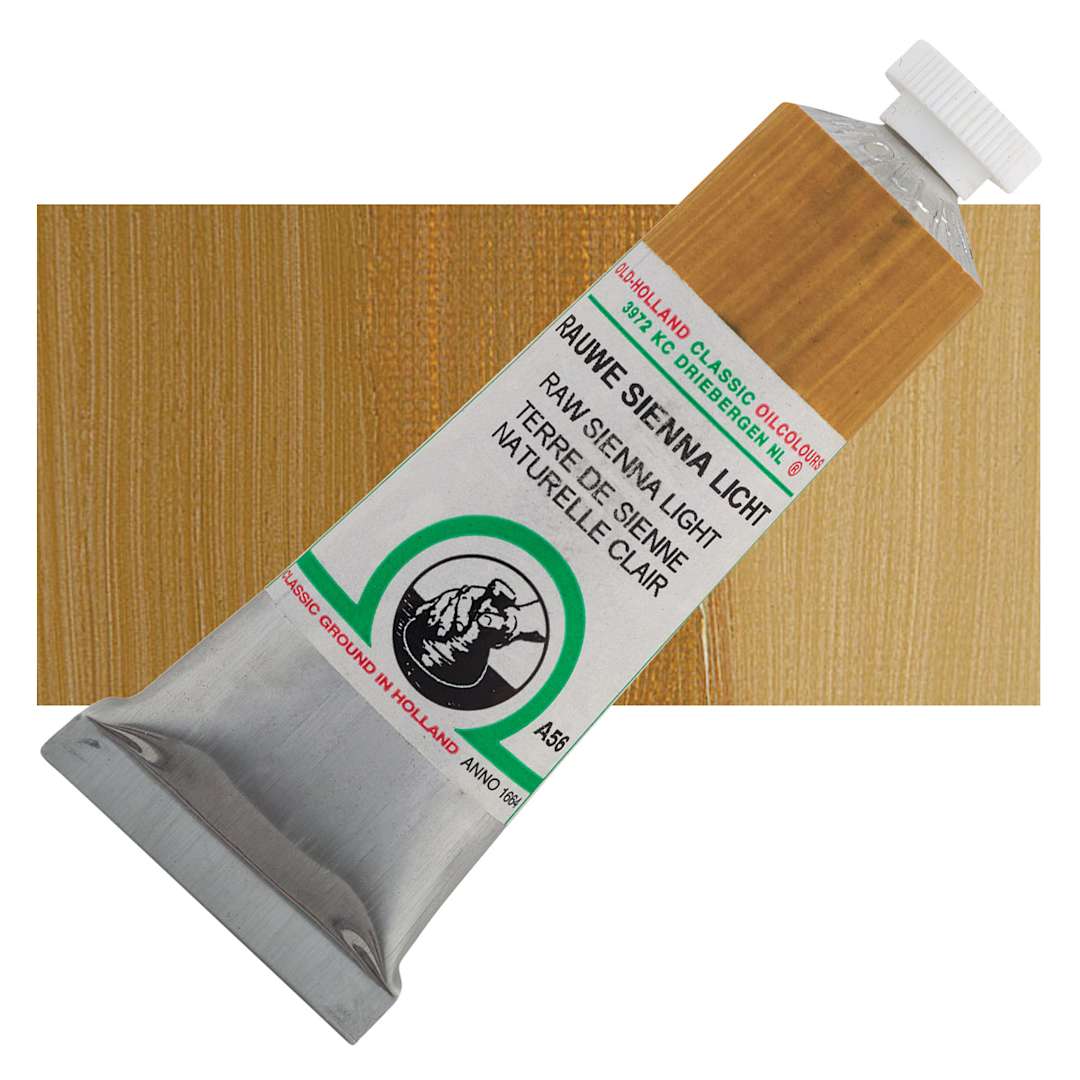 Open in modal - Old Holland Classic Oil Color - Raw Sienna Light, 40 ml tube and swatch