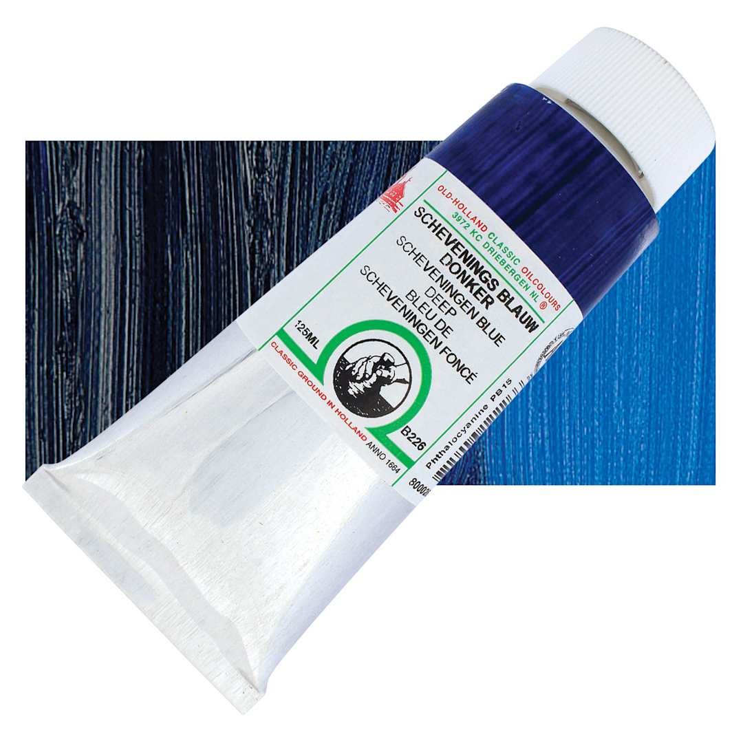 Open in modal - Old Holland Classic Oil Color - Scheveningen Blue Deep, 125 ml tube and swatch