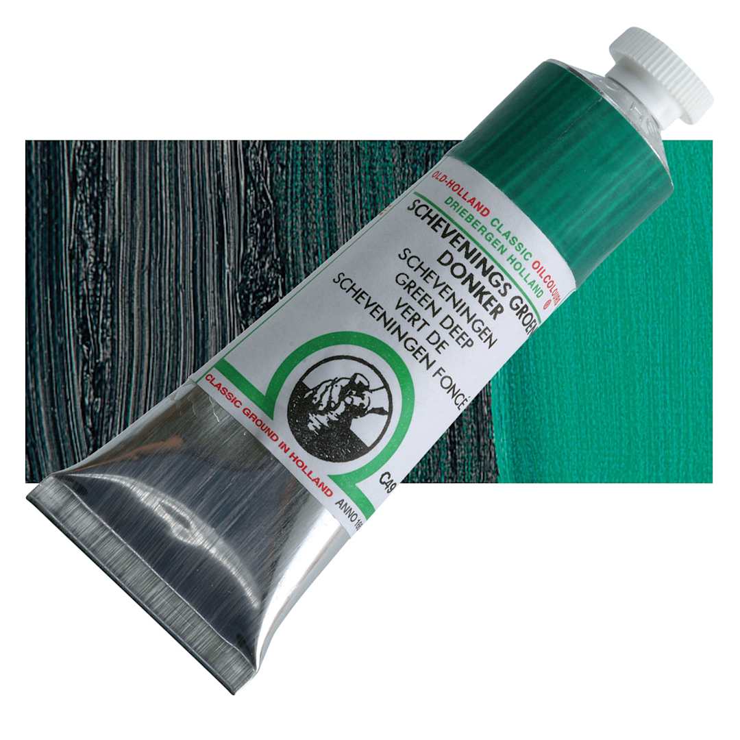 Open in modal - Old Holland Classic Oil Color - Scheveningen Green Deep, 40 ml tube and swatch