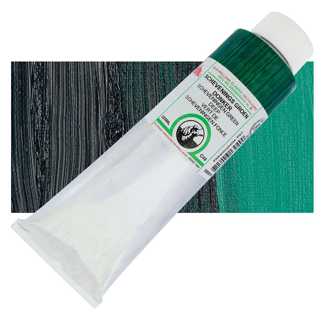 Open in modal - Old Holland Classic Oil Color - Scheveningen Green Deep, 225 ml tube and swatch