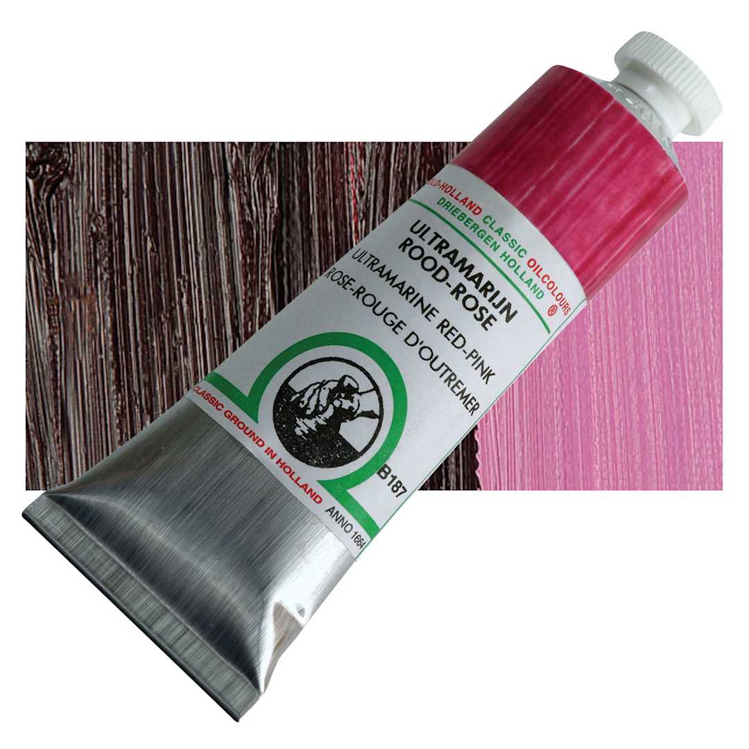 Open in modal - Old Holland Classic Oil Color - Ultramarine Red Pink, 40 ml tube and swatch