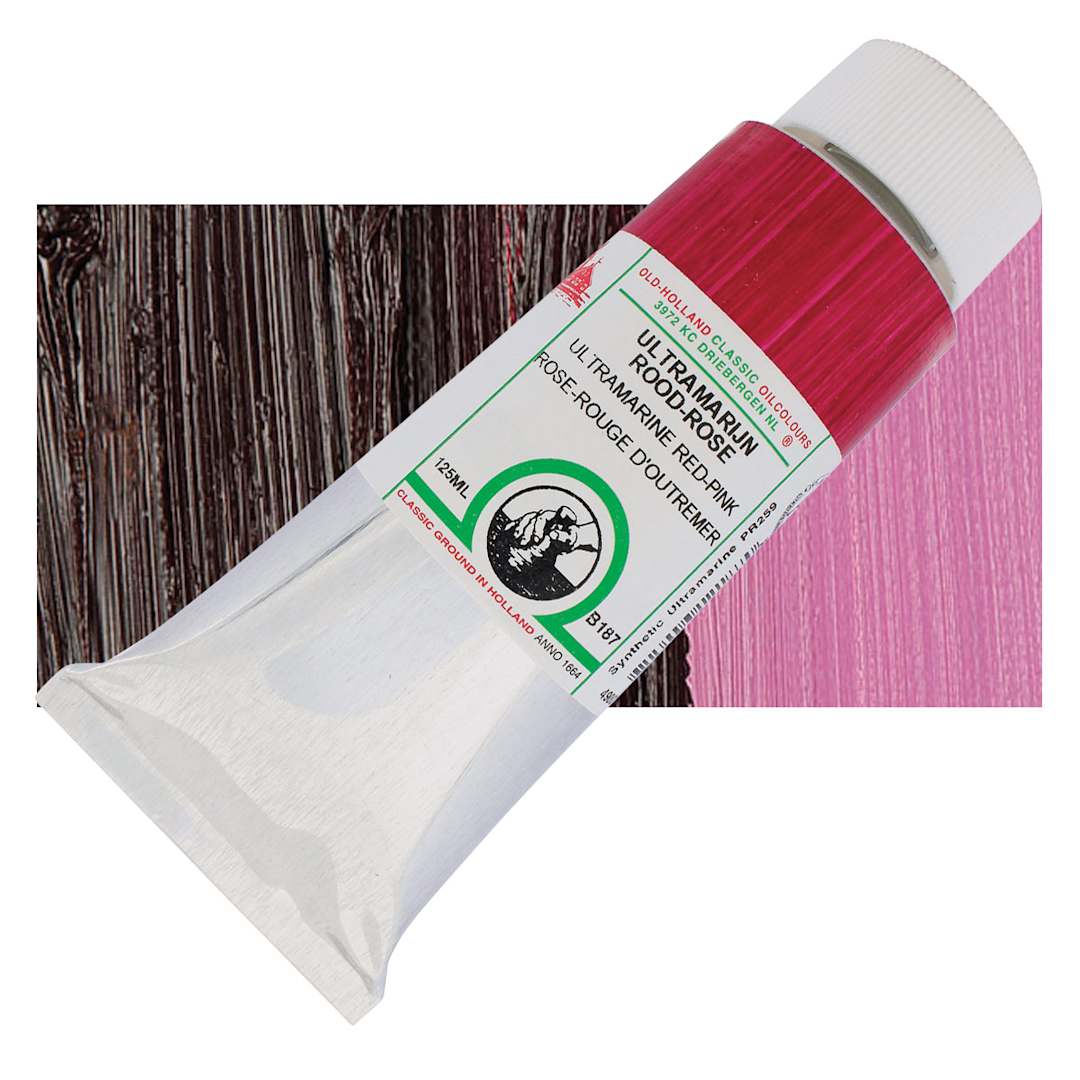 Open in modal - Old Holland Classic Oil Color - Ultramarine Red Pink, 125 ml tube and swatch