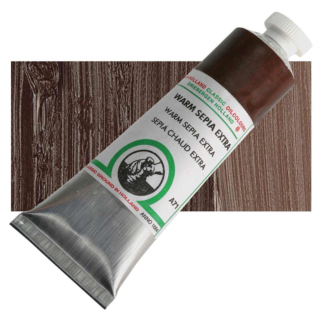 Open in modal - Old Holland Classic Oil Color - Warm Sepia Extra, 40 ml tube and swatch