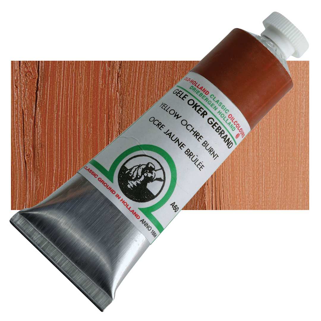 Open in modal - Old Holland Classic Oil Color - Yellow Ochre Burnt, 40 ml tube and swatch