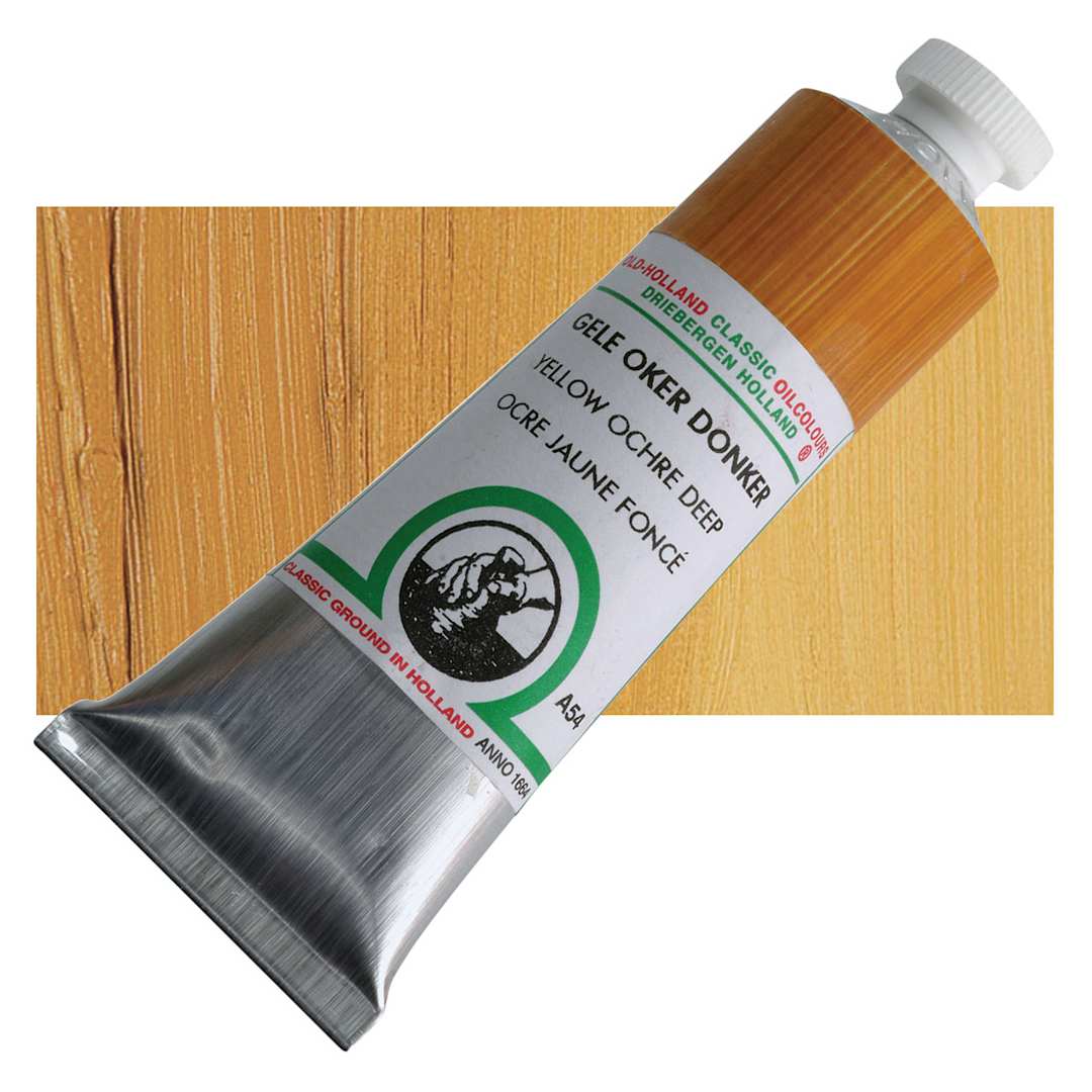 Open in modal - Old Holland Classic Oil Color - Yellow Ochre Deep, 40 ml tube and swatch