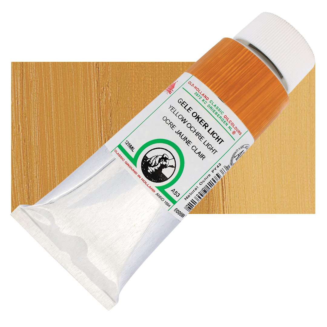 Open in modal - Old Holland Classic Oil Color - Yellow Ochre Light, 125 ml tube and swatch