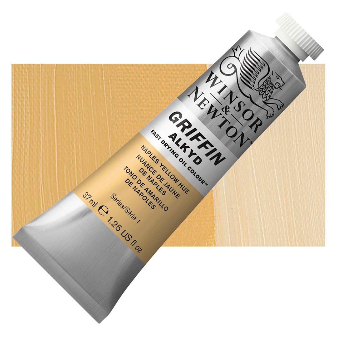 Open in modal - Winsor & Newton Griffin Alkyd - Naples Yellow Hue, 37 ml tube and swatch