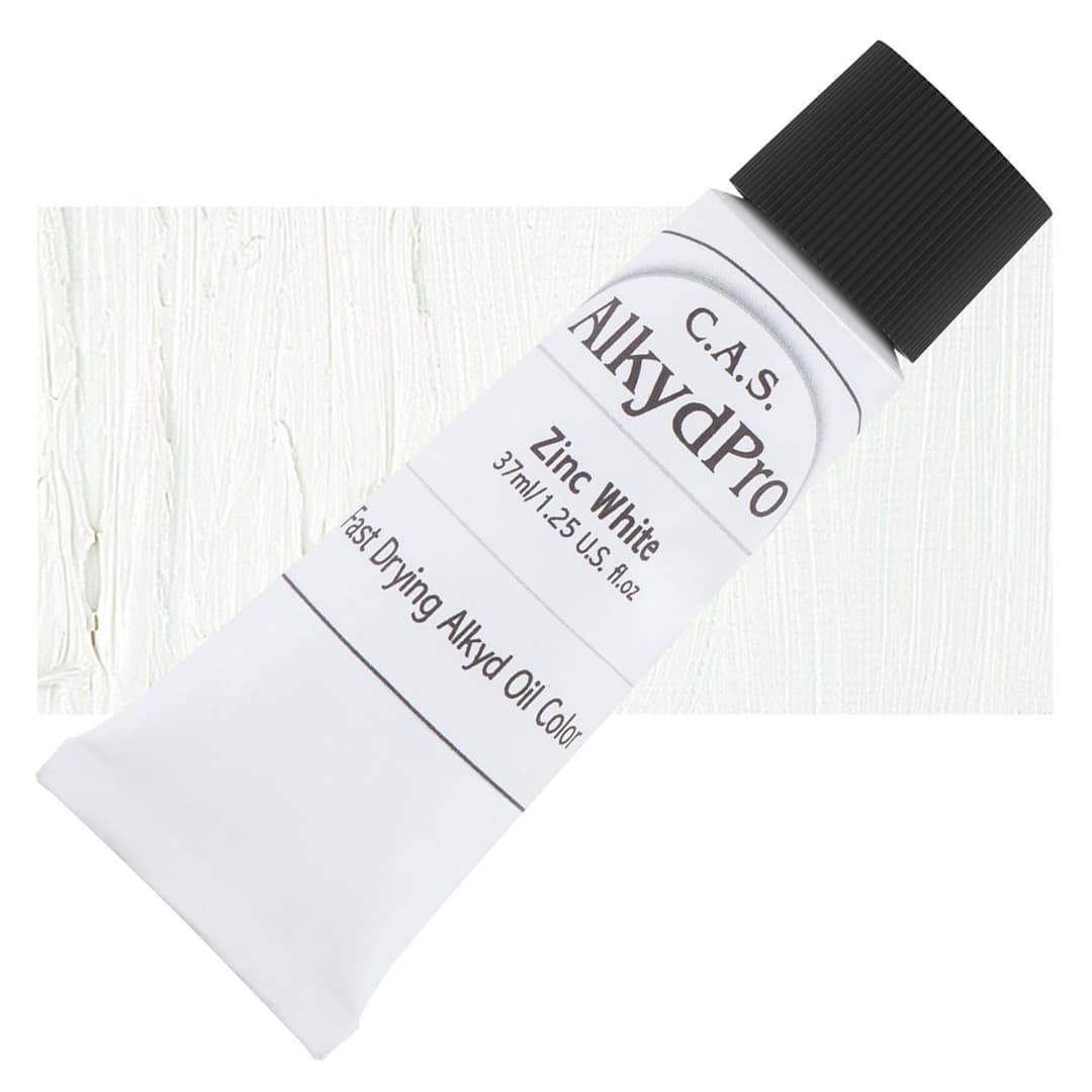 Open in modal - CAS AlkydPro Fast-Drying Alkyd Oil Color - Zinc White, 37 ml tube and swatch