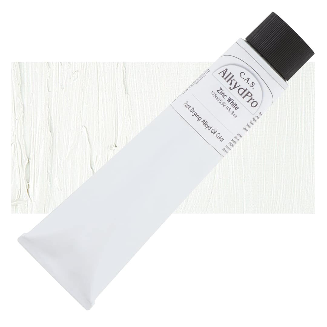 Open in modal - CAS AlkydPro Fast-Drying Alkyd Oil Color - Zinc White, 175 ml tube and swatch