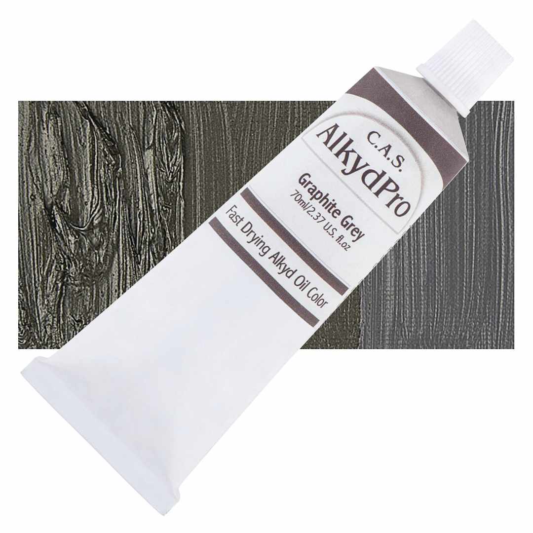 Open in modal - CAS AlkydPro Fast-Drying Alkyd Oil Color - Graphite Grey, 70 ml tube and swatch