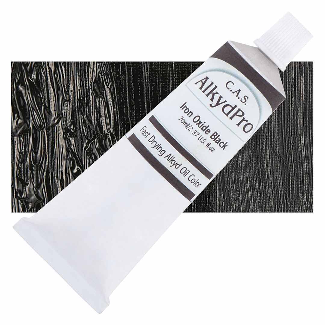 Open in modal - CAS AlkydPro Fast-Drying Alkyd Oil Color - Iron Oxide Black, 70 ml tube and swatch