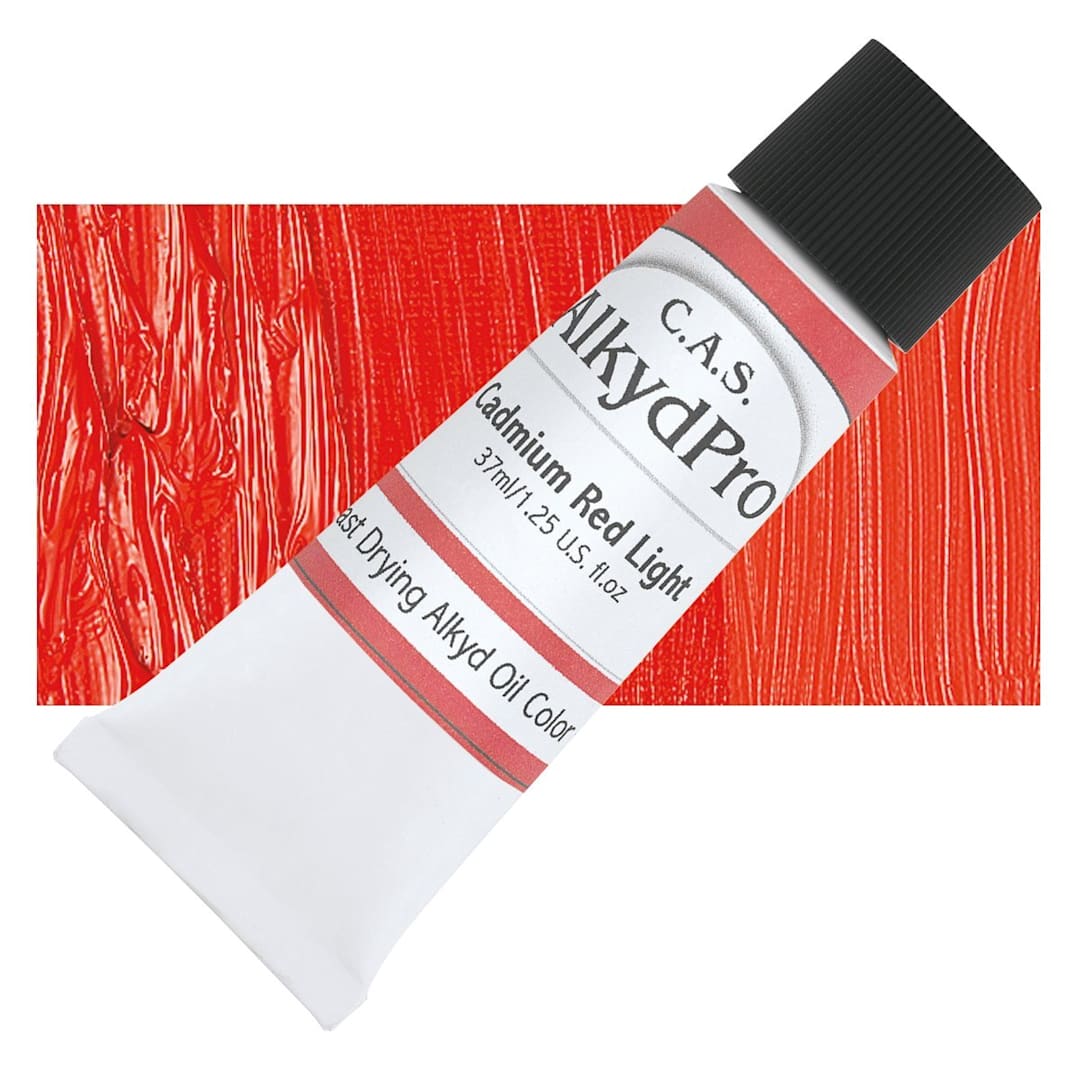 Open in modal - CAS AlkydPro Fast-Drying Alkyd Oil Color - Cadmium Red Light, 37 ml tube and swatch