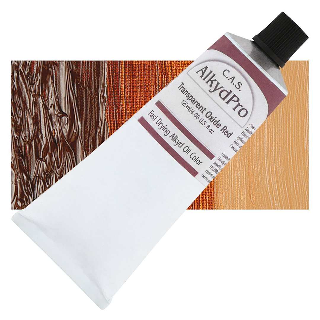 Open in modal - CAS AlkydPro Fast-Drying Alkyd Oil Color - Transparent Oxide Red, 120 ml tube and swatch
