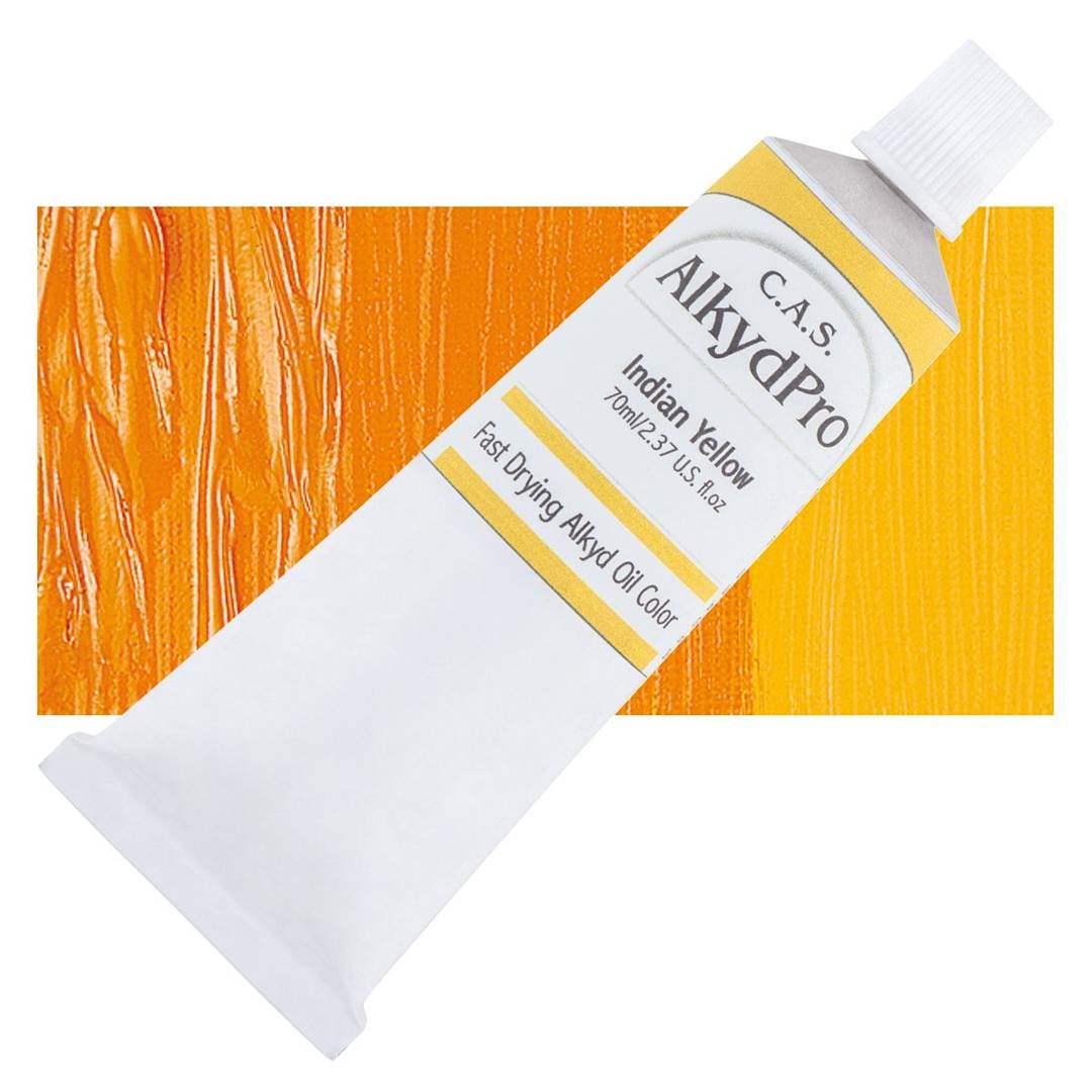 Open in modal - CAS AlkydPro Fast-Drying Alkyd Oil Color - Indian Yellow, 70 ml tube and swatch