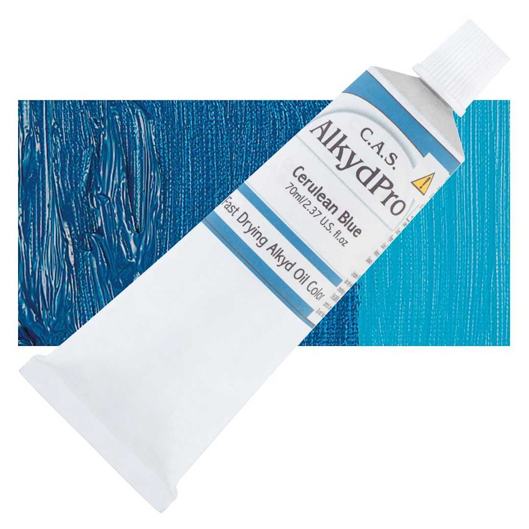 Open in modal - CAS AlkydPro Fast-Drying Alkyd Oil Color - Cerulean Blue, 70 ml tube and swatch