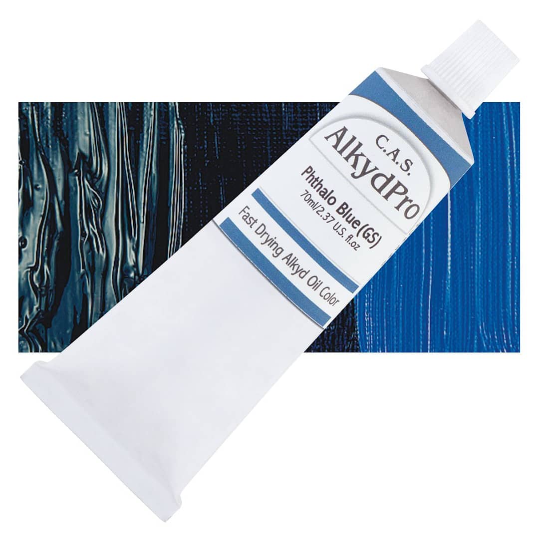 Open in modal - CAS AlkydPro Fast-Drying Alkyd Oil Color - Phthalo Blue Green Shade, 70 ml tube and swatch