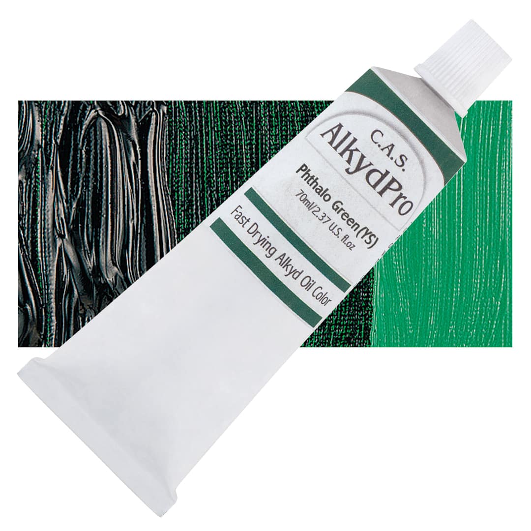 Open in modal - CAS AlkydPro Fast-Drying Alkyd Oil Color - Phthalo Green Yellow Shade, 70 ml tube and swatch