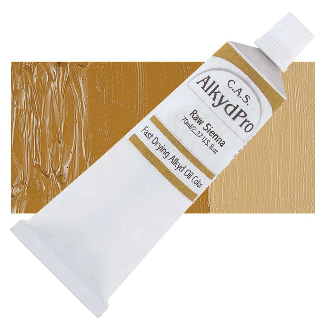 Open in modal - CAS AlkydPro Fast-Drying Alkyd Oil Color - Raw Sienna, 70 ml tube and swatch