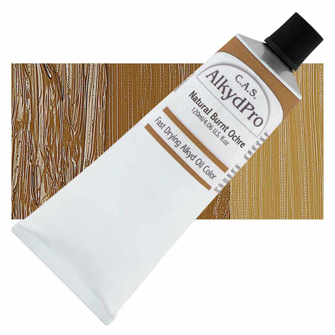 Open in modal - CAS AlkydPro Fast-Drying Alkyd Oil Color - Natural Burnt Ochre, 120 ml tube and swatch