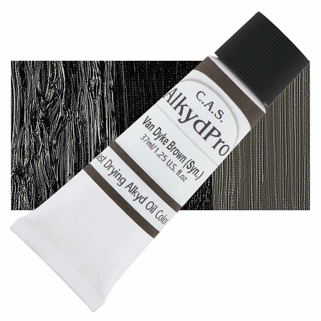 Open in modal - CAS AlkydPro Fast-Drying Alkyd Oil Color - Van Dyke Brown (Synthetic), 37 ml tube and swatch