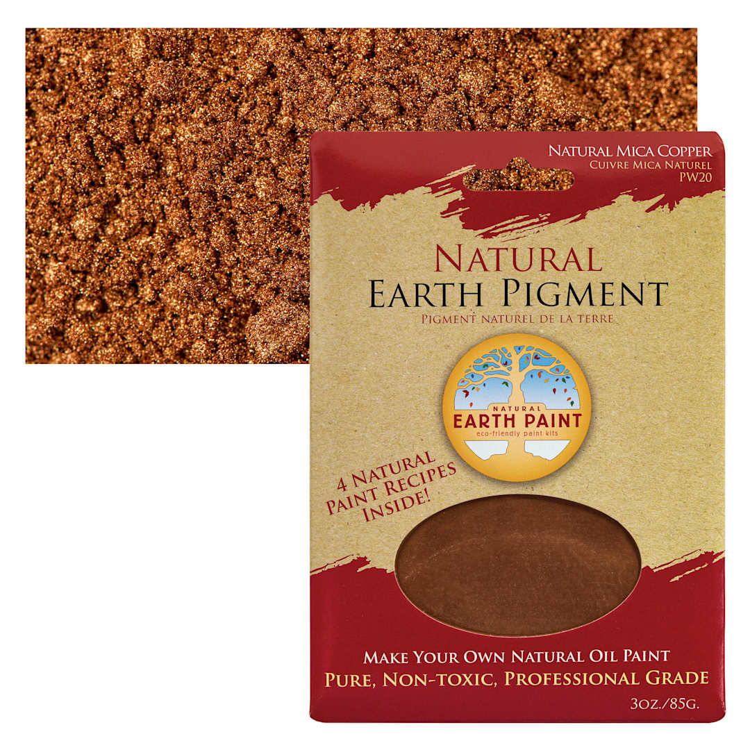 Open in modal - Natural Earth Paint Earth & Mineral Pigment - Copper Mica, 3 oz package and swatch