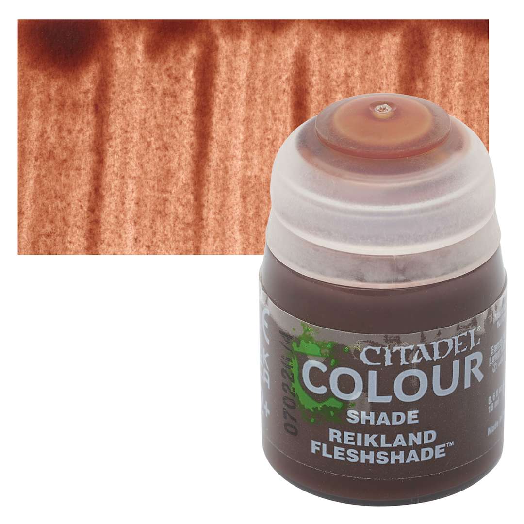 Open in modal - Citadel Shade Acrylic Paint - Reikland Fleshshade, 18 ml bottle and swatch