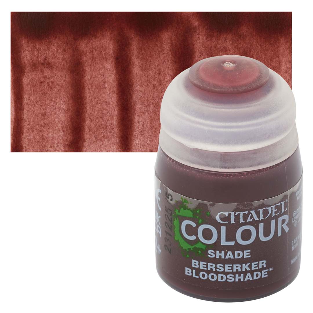 Open in modal - Citadel Shade Acrylic Paint - Berserker Bloodshade, 18 ml, bottle and swatch
