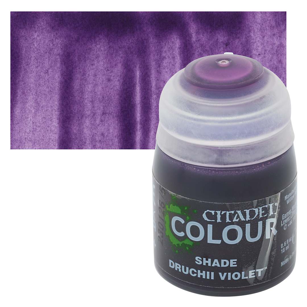 Open in modal - Citadel Shade Acrylic Paint - Druchii Violet, 18 ml, bottle and swatch