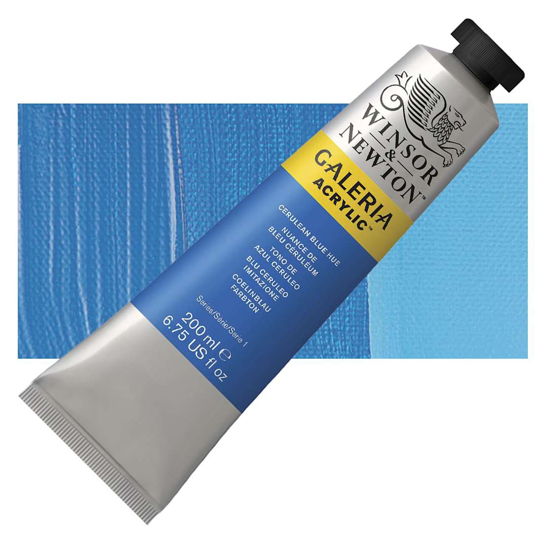 Open in modal - Winsor & Newton Galeria Flow Acrylic - Cerulean Blue Hue, 200 ml tube and swatch