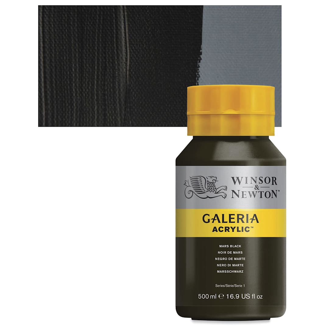 Open in modal - Winsor & Newton Galeria Flow Acrylic - Mars Black, 500 ml tube and swatch