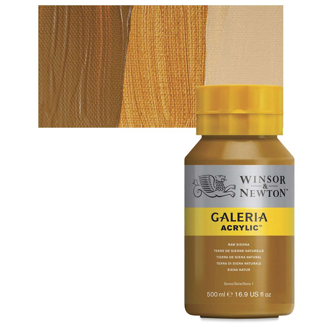 Open in modal - Winsor & Newton Galeria Flow Acrylic - Raw Sienna, 500 ml tube and swatch