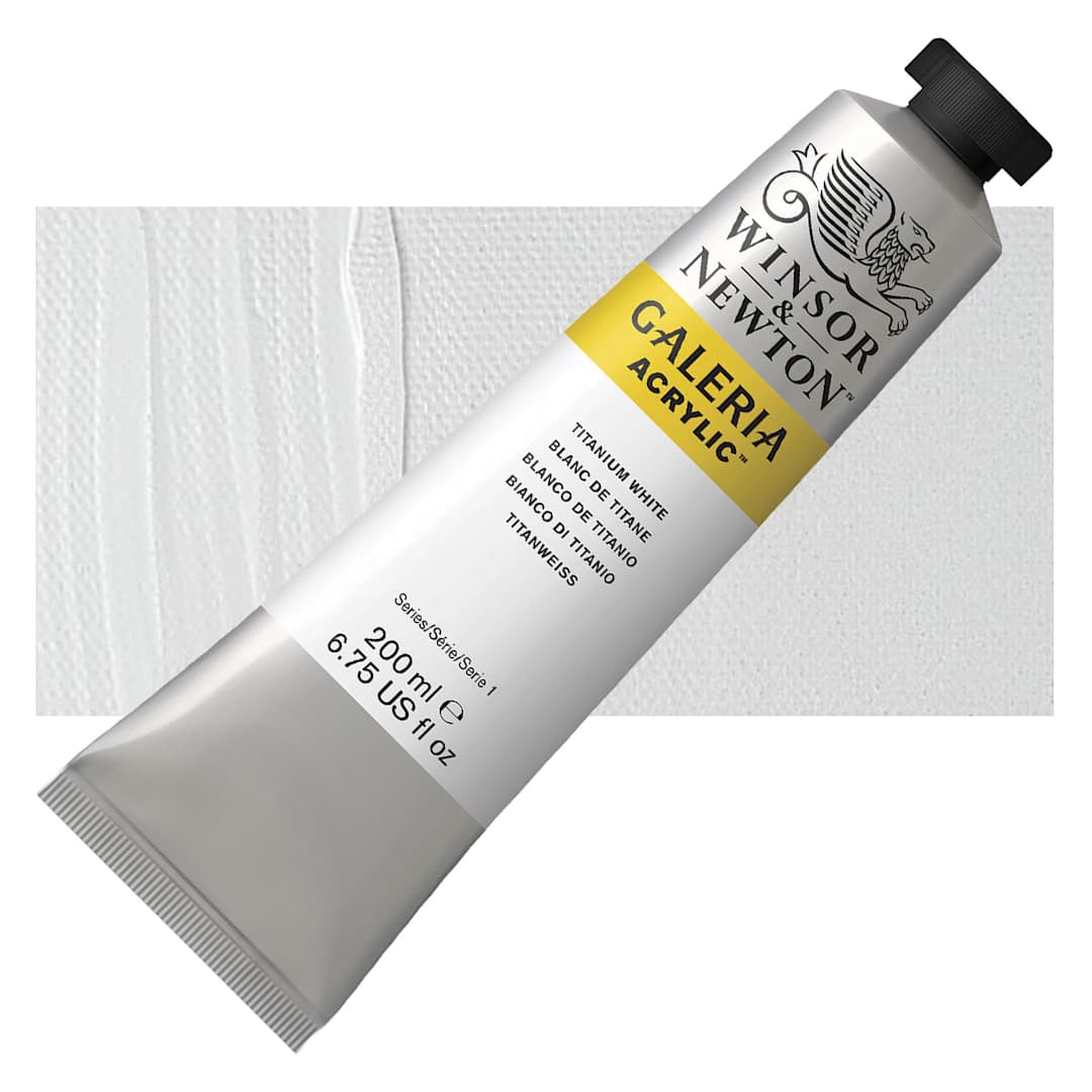 Open in modal - Winsor & Newton Galeria Flow Acrylic - Titanium White, 200 ml tube and swatch