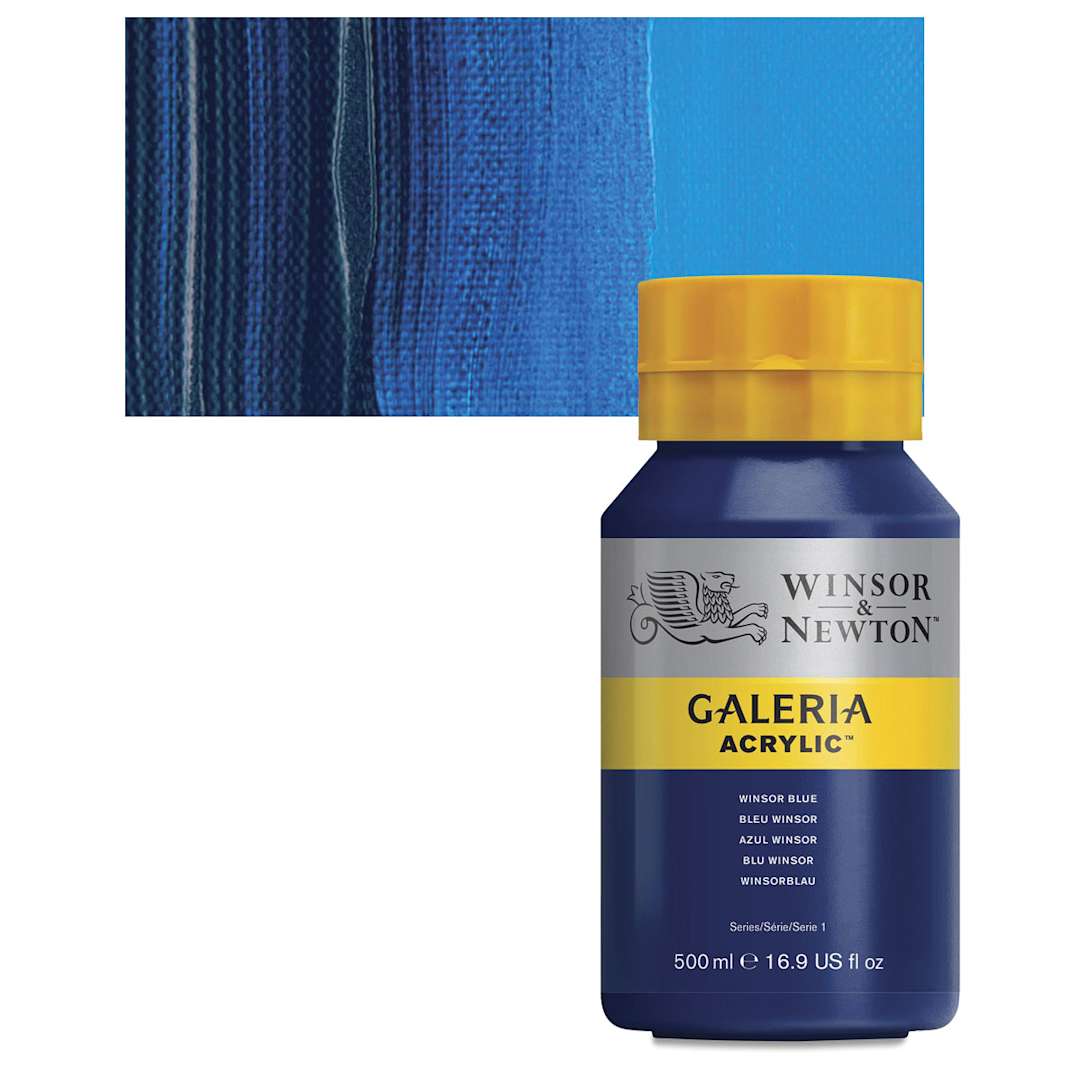 Open in modal - Winsor & Newton Galeria Flow Acrylic - Winsor Blue, 500 ml tube and swatch