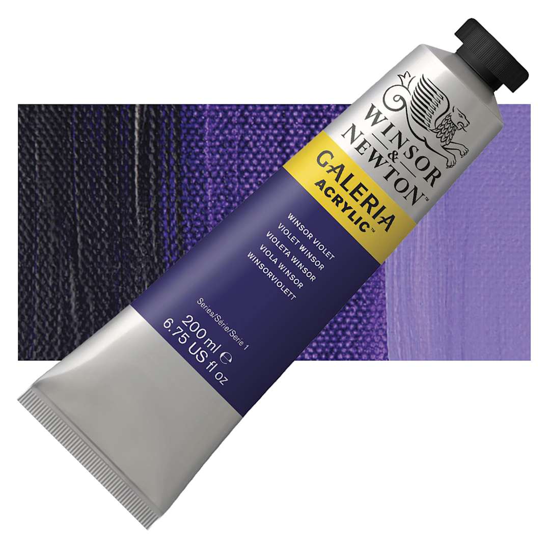 Open in modal - Winsor & Newton Galeria Flow Acrylic - Winsor Violet, 200 ml tube and swatch