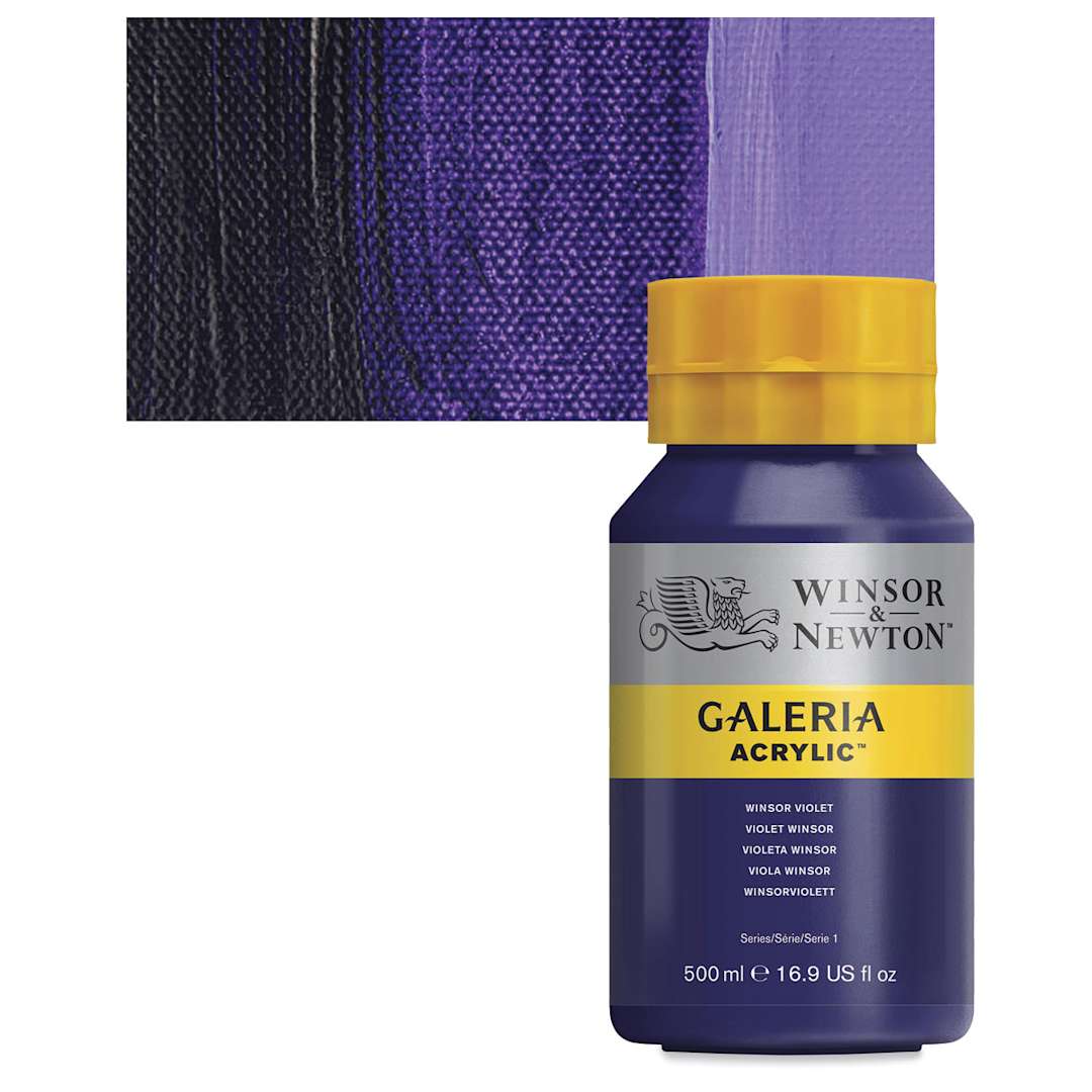 Open in modal - Winsor & Newton Galeria Flow Acrylic - Winsor Violet, 500 ml tube and swatch