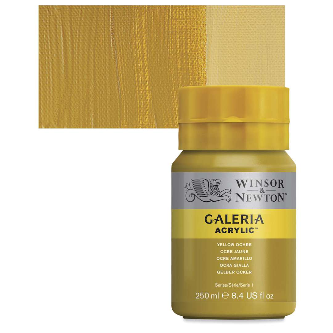 Open in modal - Winsor & Newton Galeria Flow Acrylic - Yellow Ochre, 250 ml tube and swatch