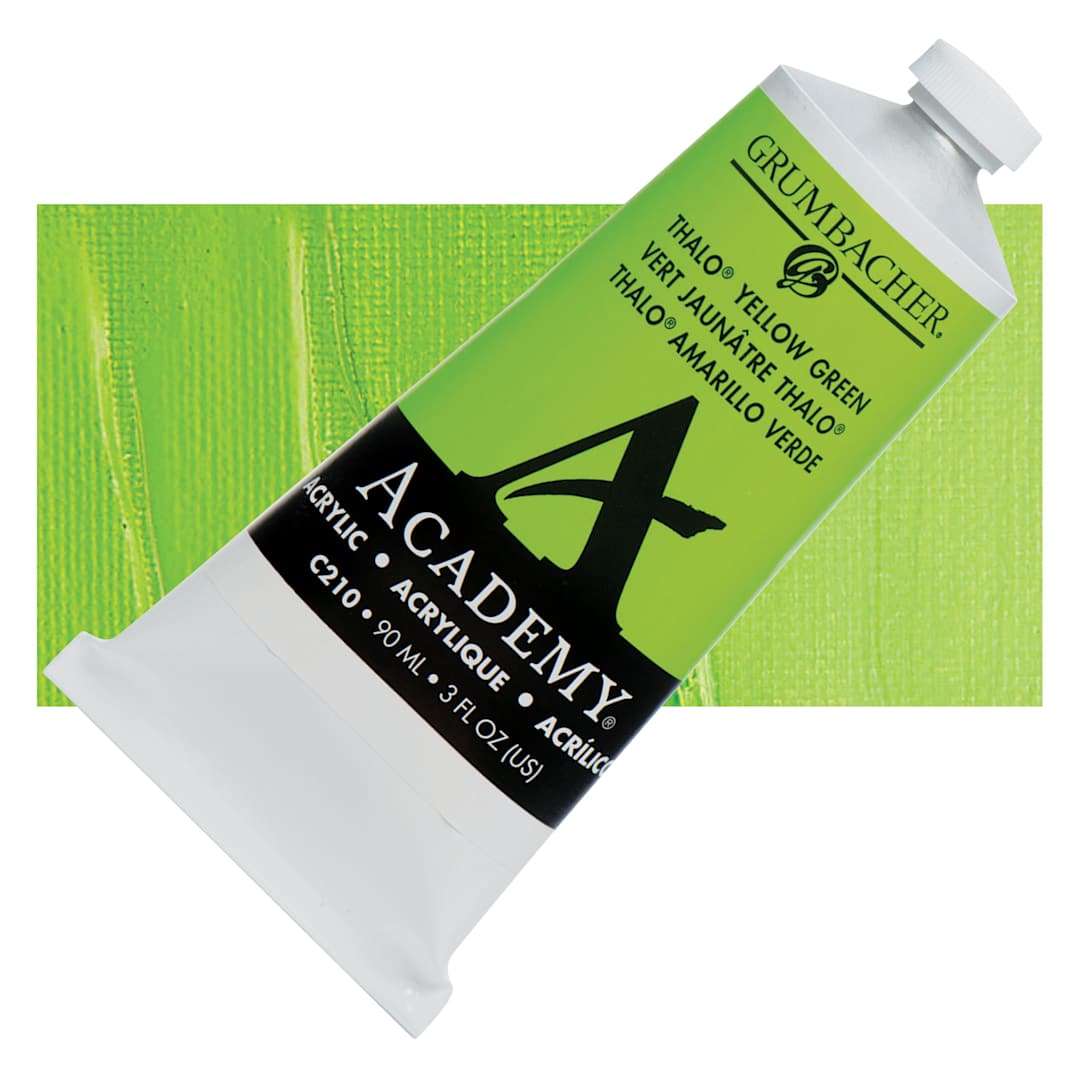 Open in modal - Grumbacher Academy Acrylic - Thalo Yellow Green, 90 ml tube and swatch
