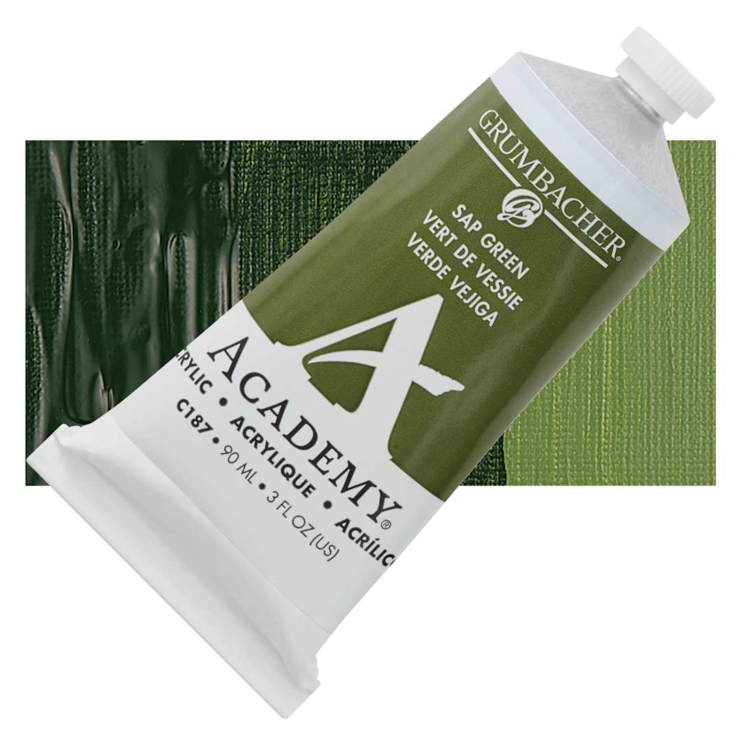 Open in modal - Grumbacher Academy Acrylic - Sap Green, 90 ml tube and swatch