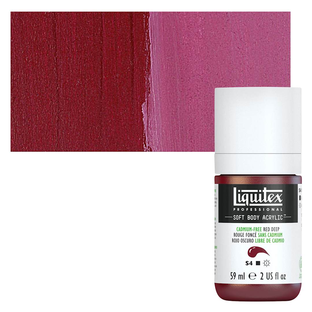 Open in modal - Liquitex Soft Body Artist Acrylic - Cadmium Free Red Deep, 59 ml bottle and swatch
