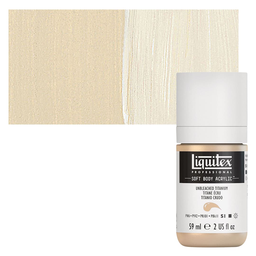 Open in modal - Liquitex Soft Body Artist Acrylic - Unbleached Titanium, 59 ml bottle and swatch