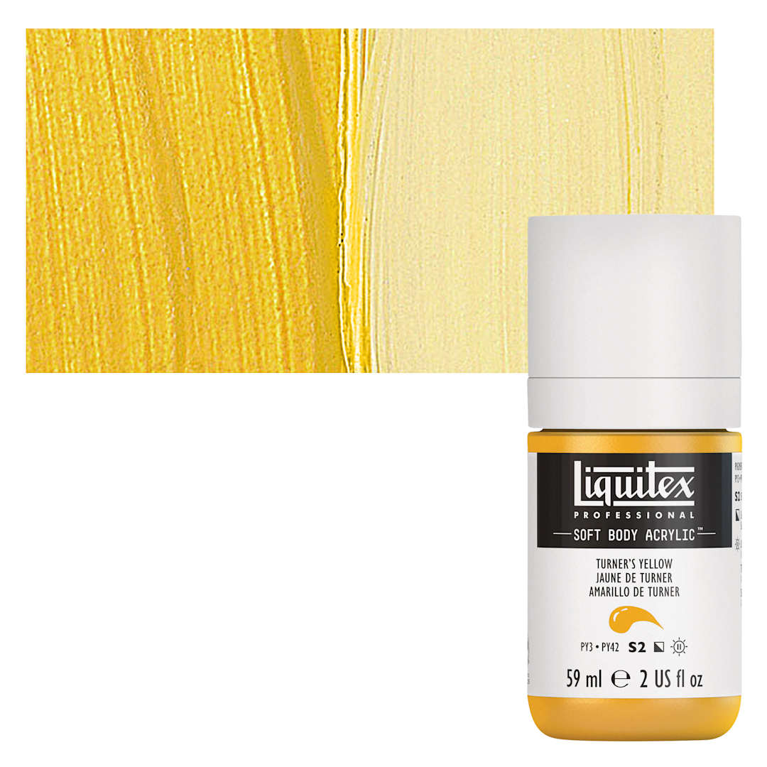 Open in modal - Liquitex Soft Body Artist Acrylic - Turner's Yellow, 59 ml bottle and swatch