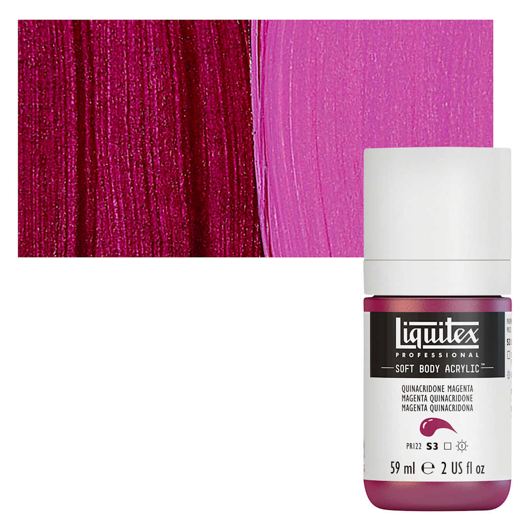 Open in modal - Liquitex Soft Body Artist Acrylic - Quinacridone Magenta, 59 ml bottle and swatch