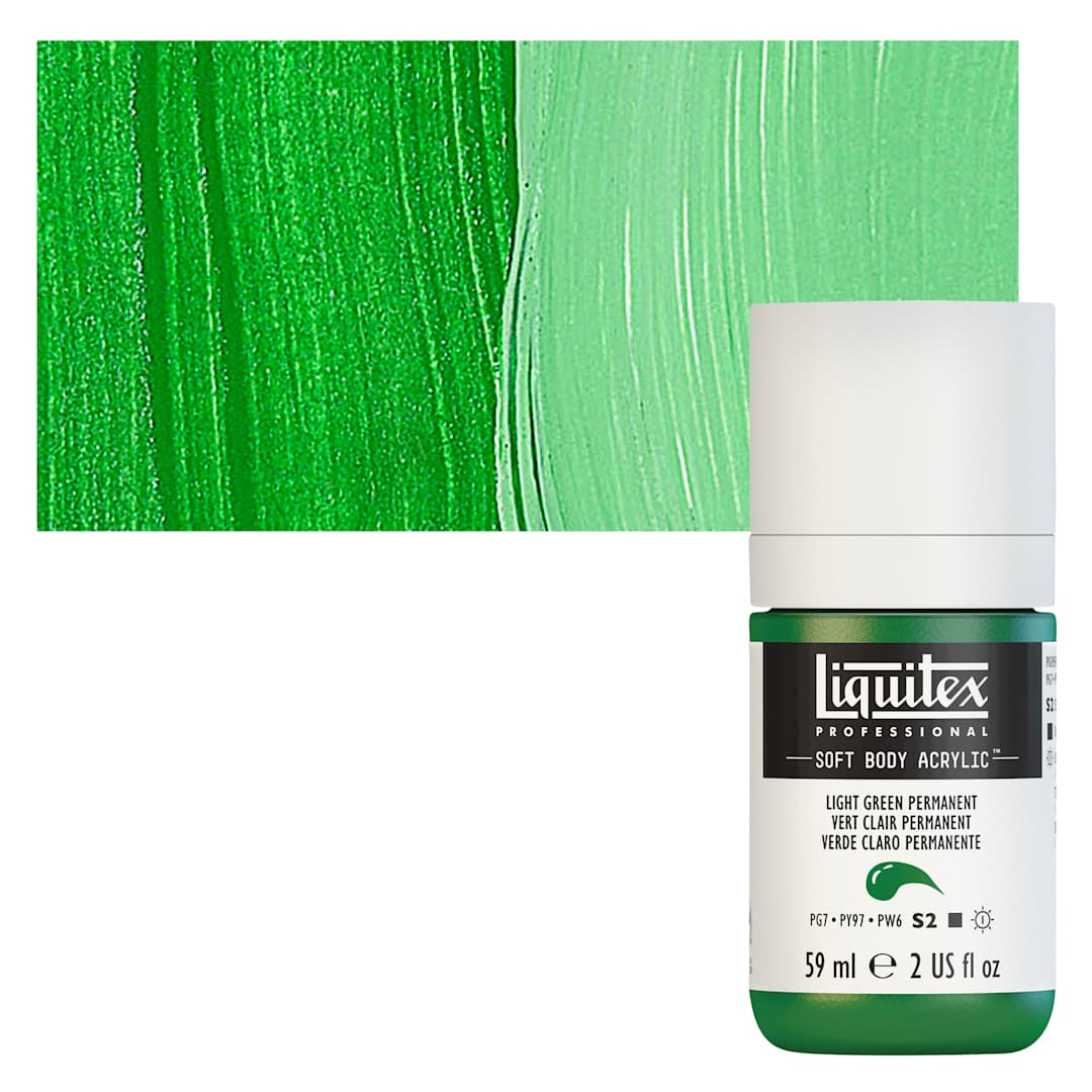 Open in modal - Liquitex Soft Body Artist Acrylic - Light Green Permanent, 59 ml bottle and swatch