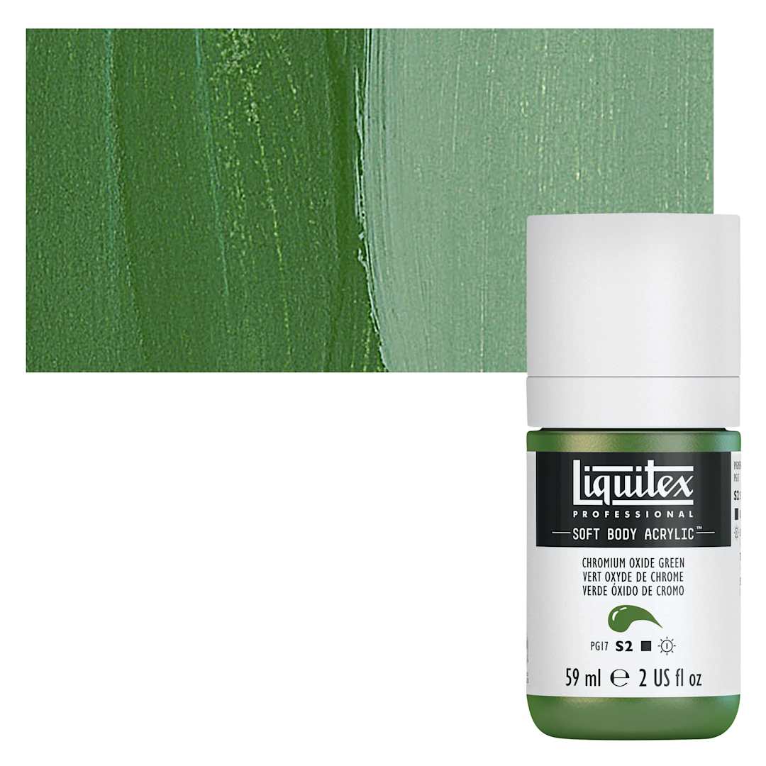 Open in modal - Liquitex Soft Body Artist Acrylic - Chromium Oxide Green, 59 ml bottle and swatch