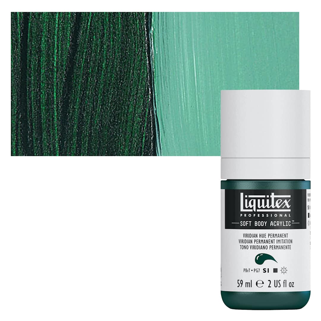 Open in modal - Liquitex Soft Body Artist Acrylic - Viridian Hue Permanent, 2 oz bottle and swatch
