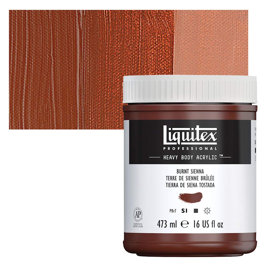 Open in modal - Liquitex Heavy Body Artist Acrylic - Burnt Sienna, 16 oz Jar and swatch